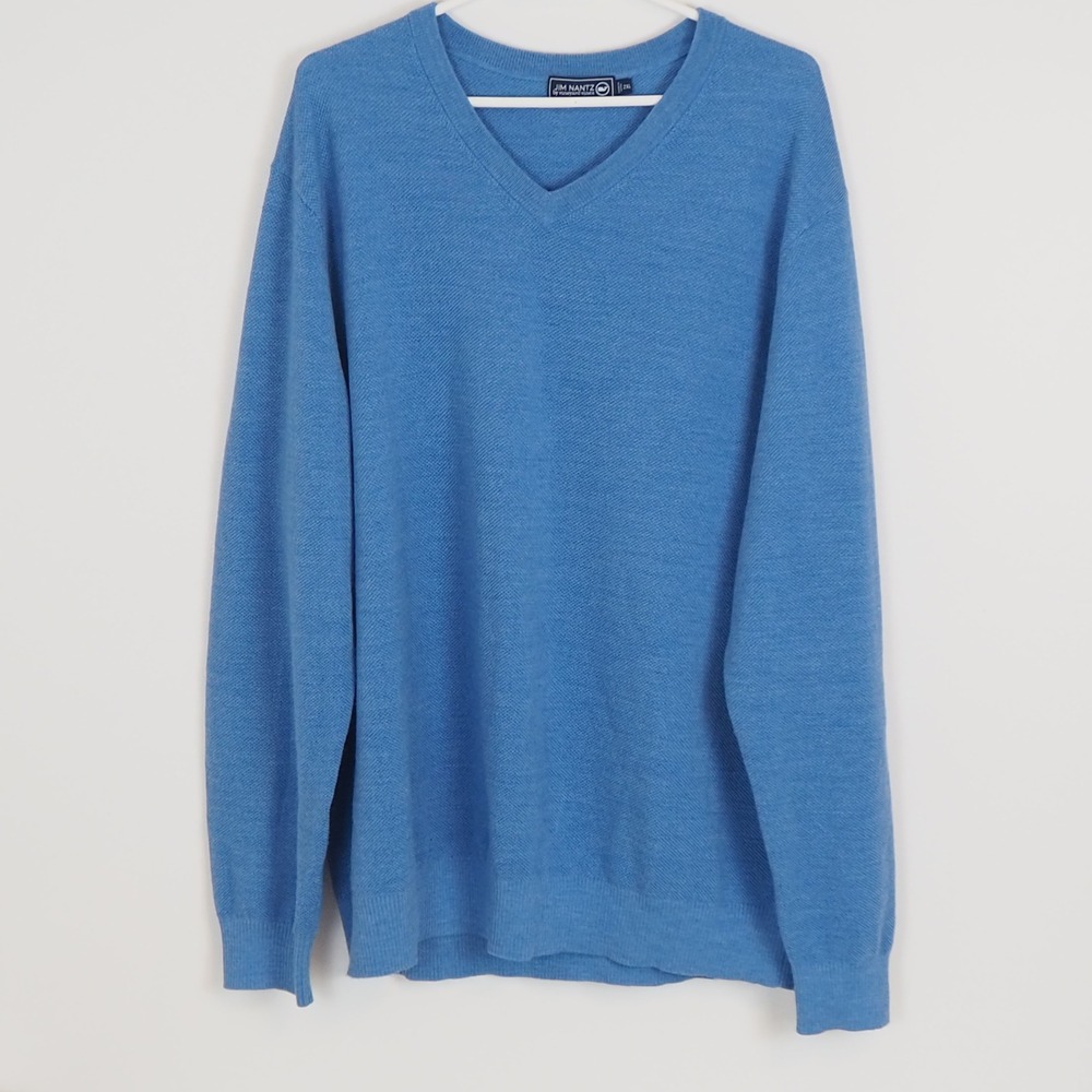 Jim Nantz Vineyard Vines Sweater Mens XXL Blue Merino‎ Wool V-Neck Pullover